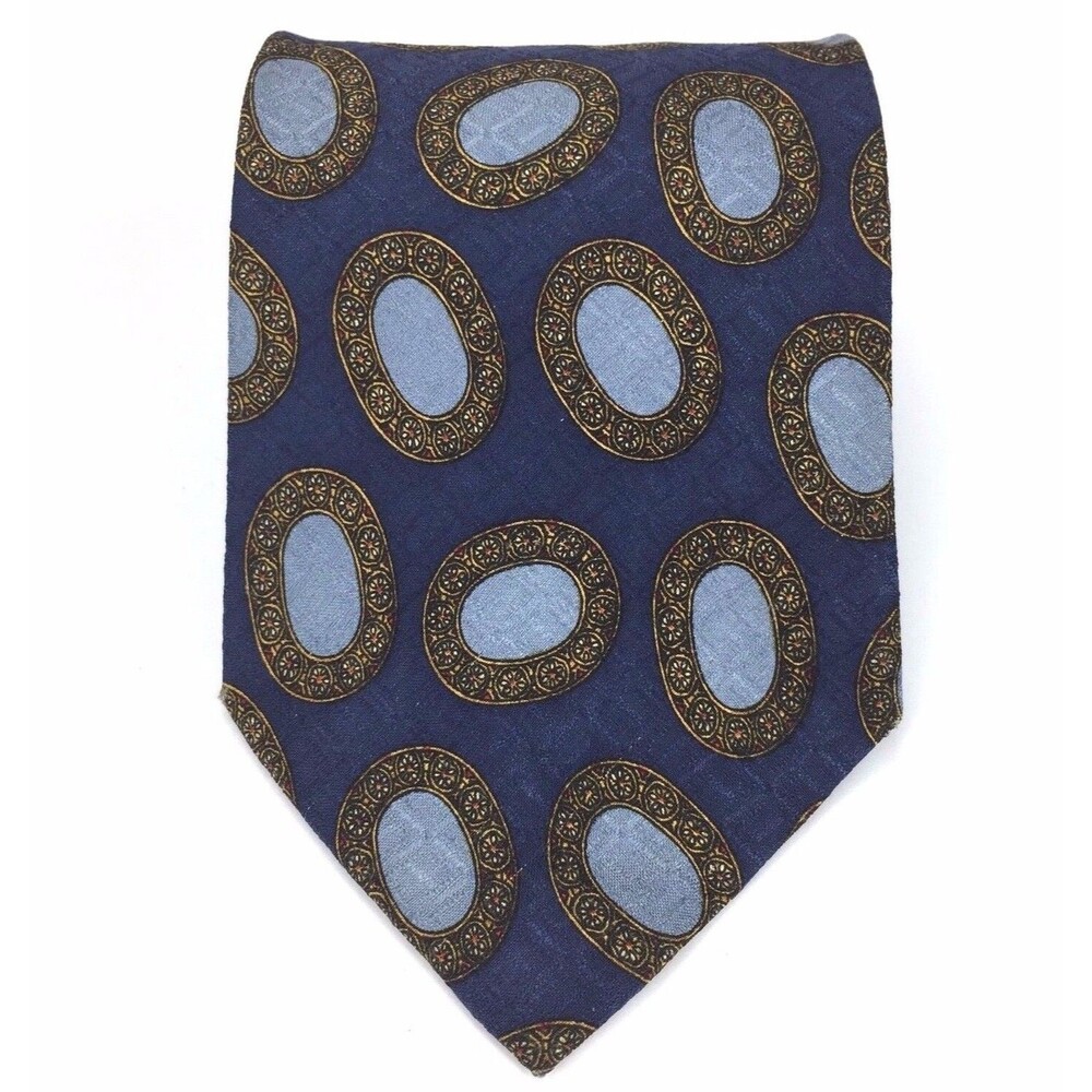 Read - Burberrys Of London Dark Steel Blue Medallion Silk Hand Sewn Necktie